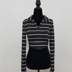 Snob Essentials Monochrome Striped Crop Top